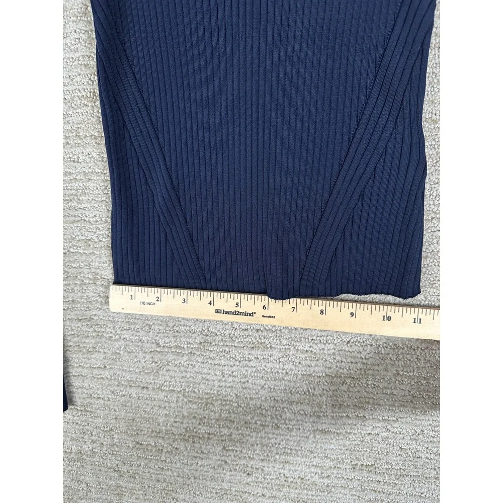 Veronica Beard Navy Blue Ribbed Knit Long Sleeve Crew Neck Top Size M 2411KS1490